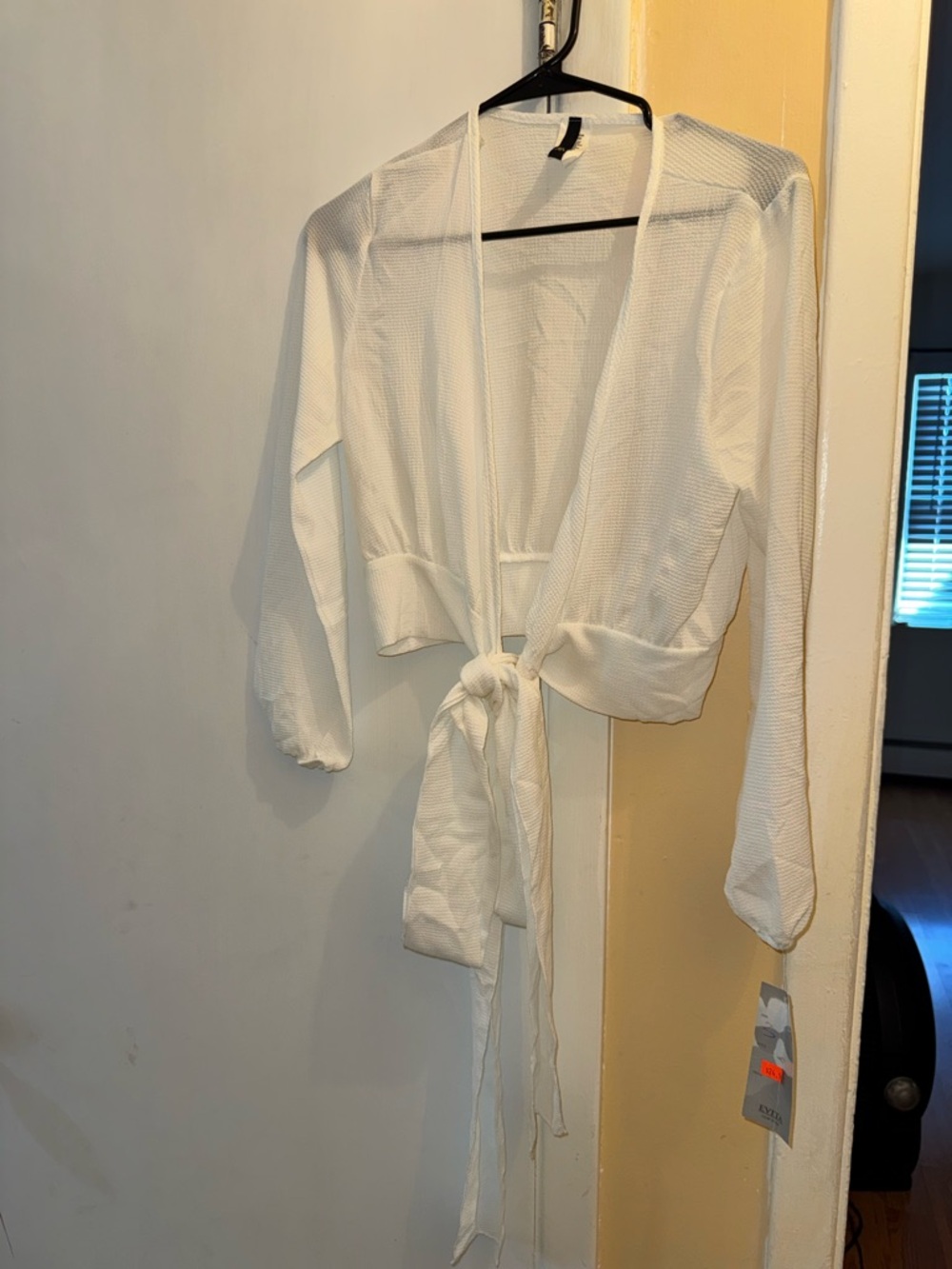 White Tie-Front Lounge Wrap Robe